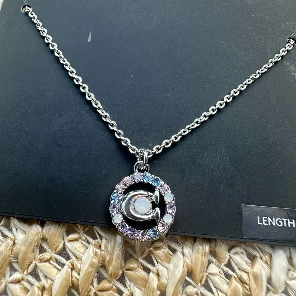 COACH Signature Logo Multi-color Crystal Necklace - Picture 3 of 5